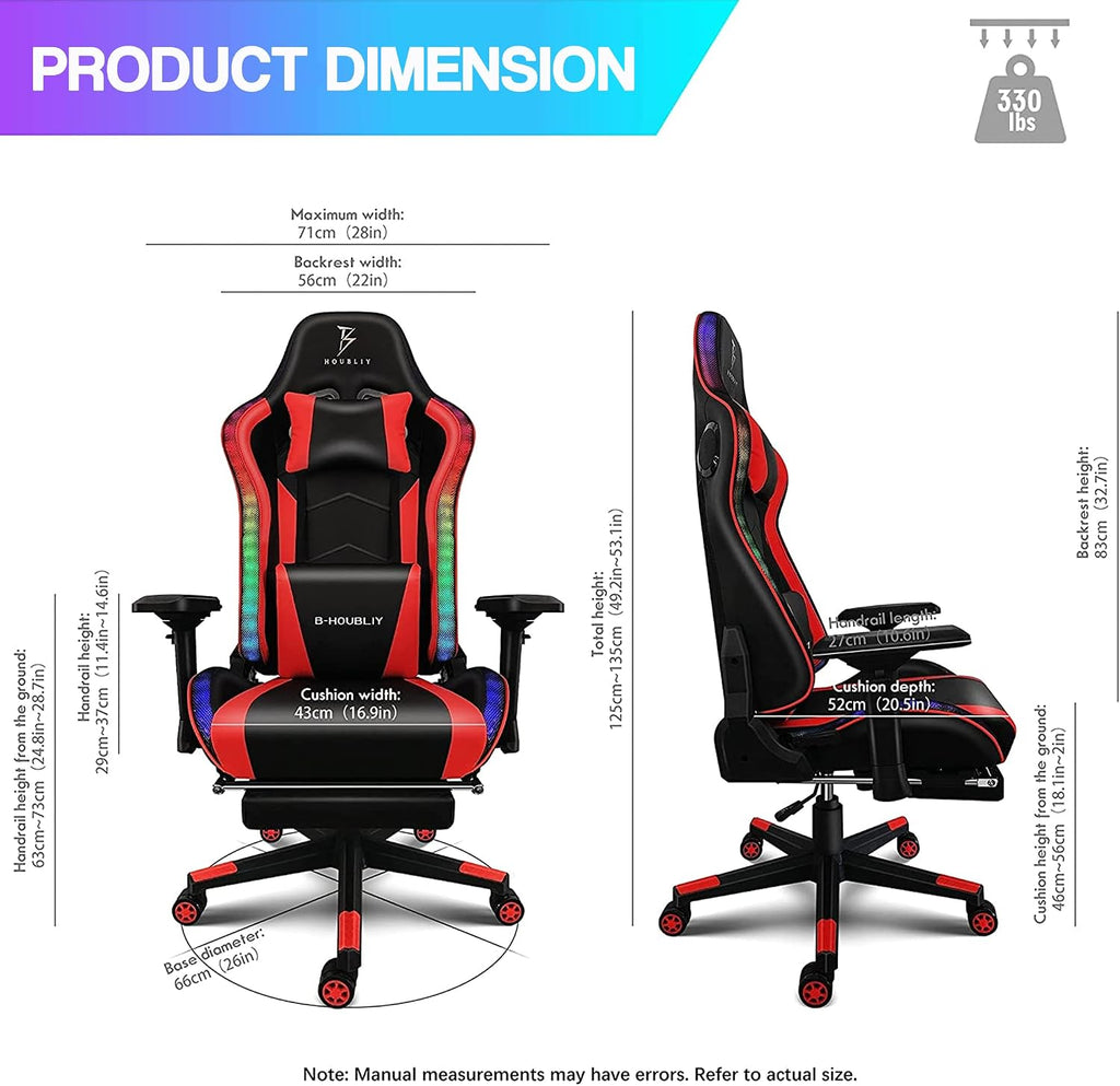 Ergonomic Pro Gaming Chair Video Game Chair with Footrest and 7-Point Massage Computer Chair with Speakers and RGB Lights Office Chairs Height Adjustable 4D Armrests Lumbar Support Headrest,Bl