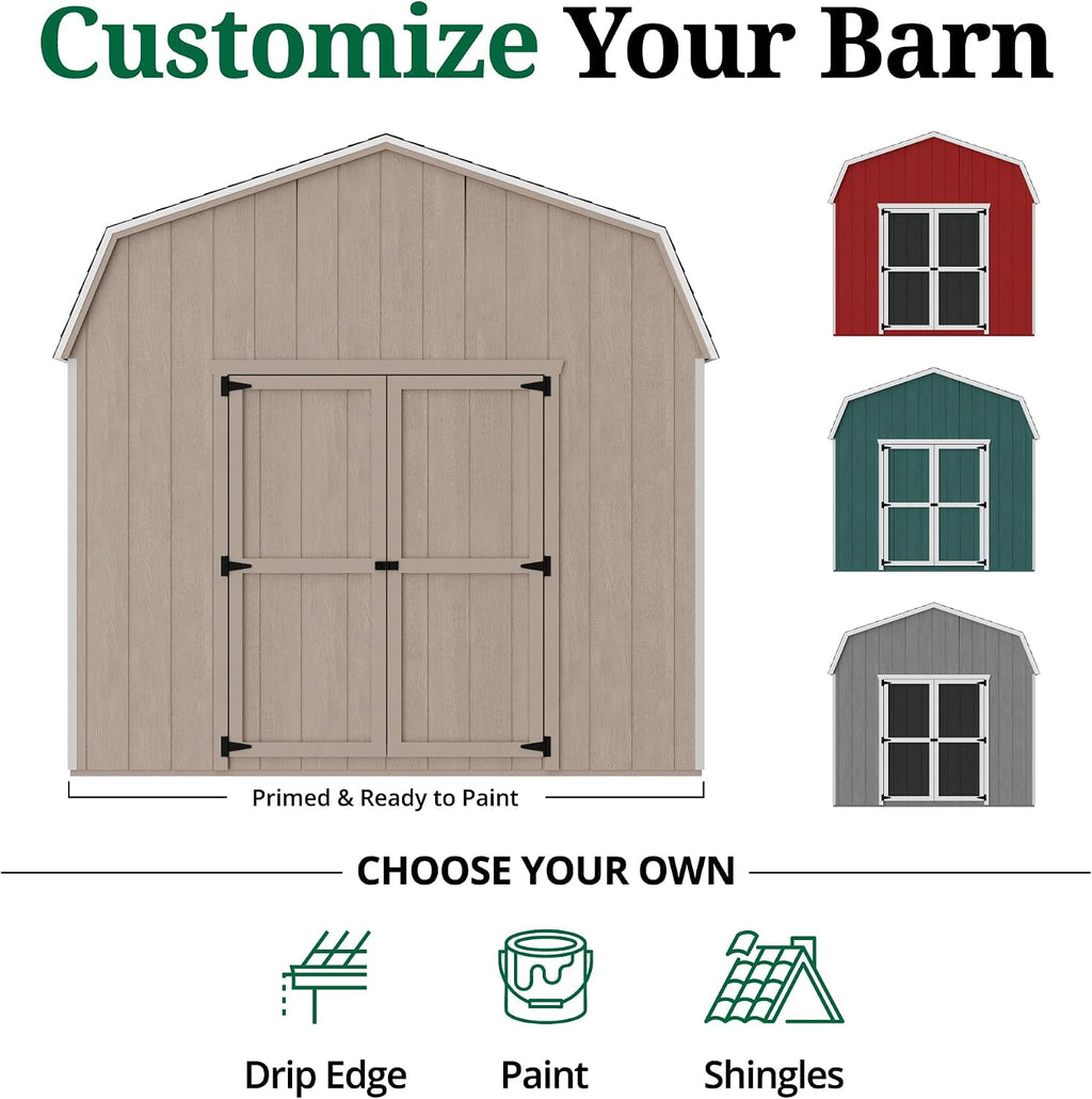 Little Cottage Co. 10x16 Value Gambrel Barn with 6 ft. Sidewalls with Floor, Outdoor Wood Storage Shed Do-It-Yourself Precut Kit