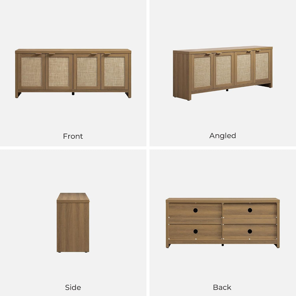 SICOTAS TV Stand for Living Room Boho Entertainment Center for Bedroom with 4 Rattan Cabinets Farmhouse Television Stands with Storage Large Media Console Table for TVs up to 65 Inch