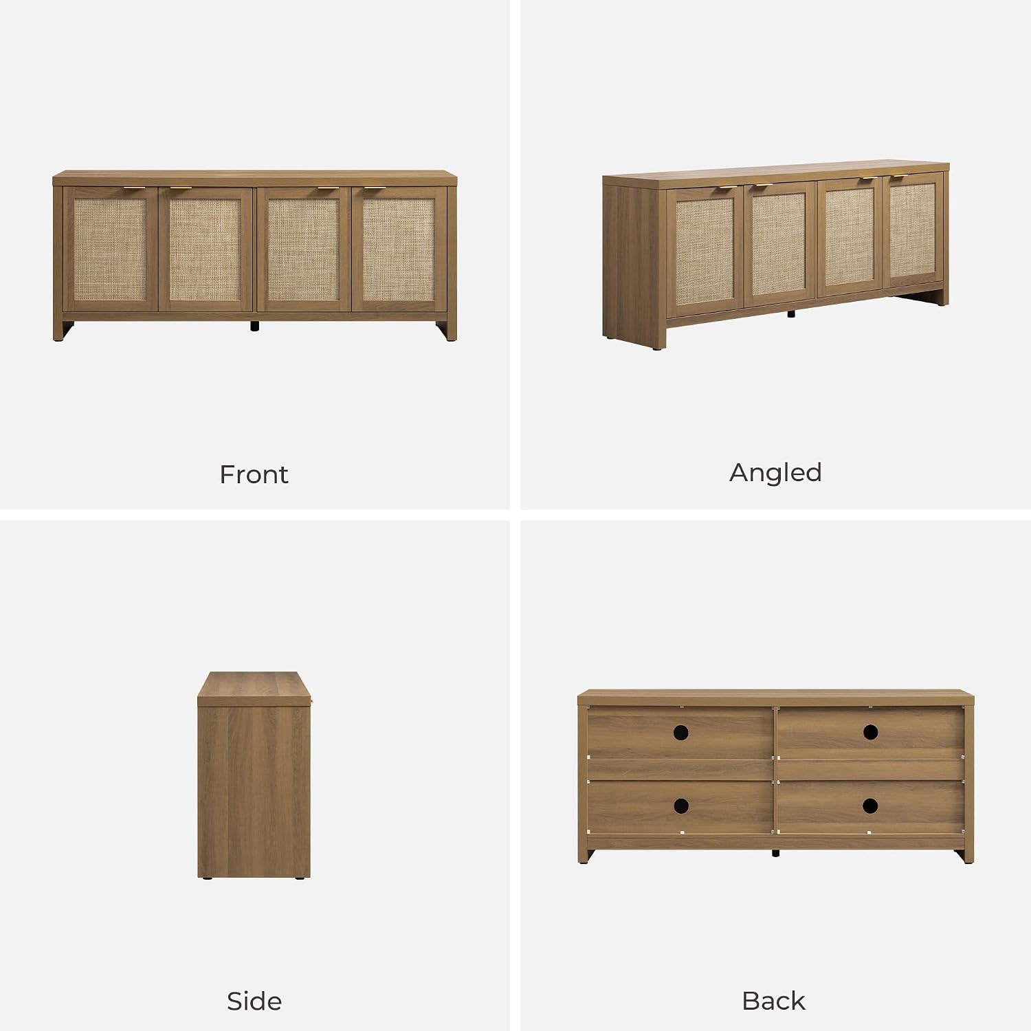 SICOTAS TV Stand for Living Room Boho Entertainment Center for Bedroom with 4 Rattan Cabinets Farmhouse Television Stands with Storage Large Media Console Table for TVs up to 65 Inch