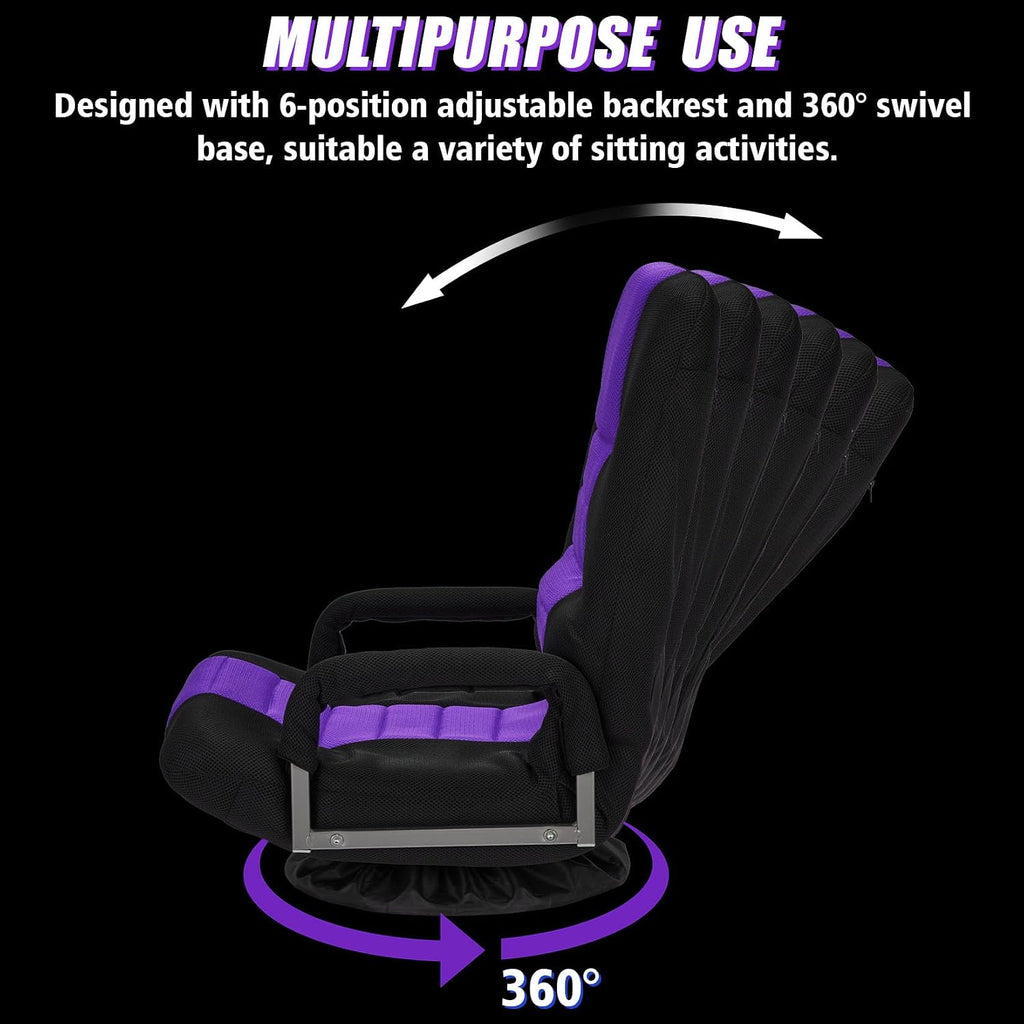 Swivel Gaming Chair Multipurpose 2PACK Floor Gaming Chair for Playing Video Games, TV, Reading w/Armrest Lumbar Support & 6 Adjustable Postion Backrest for Adults,Purple