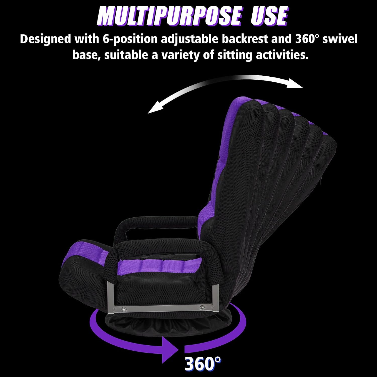 Swivel Gaming Chair Multipurpose 2PACK Floor Gaming Chair for Playing Video Games, TV, Reading w/Armrest Lumbar Support & 6 Adjustable Postion Backrest for Adults,Purple