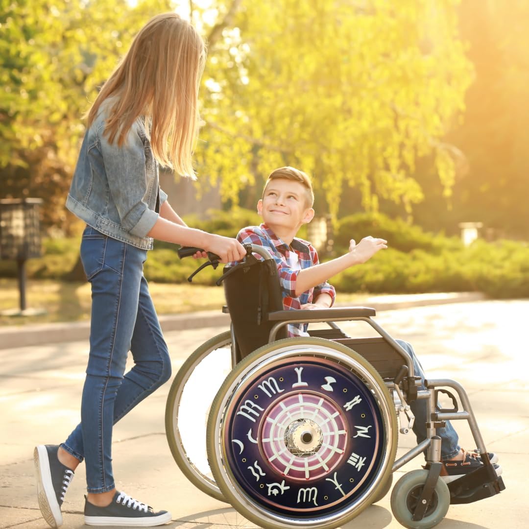 Designer Cover for Wheelchair Wheels, Cute Covers, Zodiac Lovers, Enhances Aesthetics, Easy Install/Remove, Lightweight, Waterproof (Steller Zodiacs)