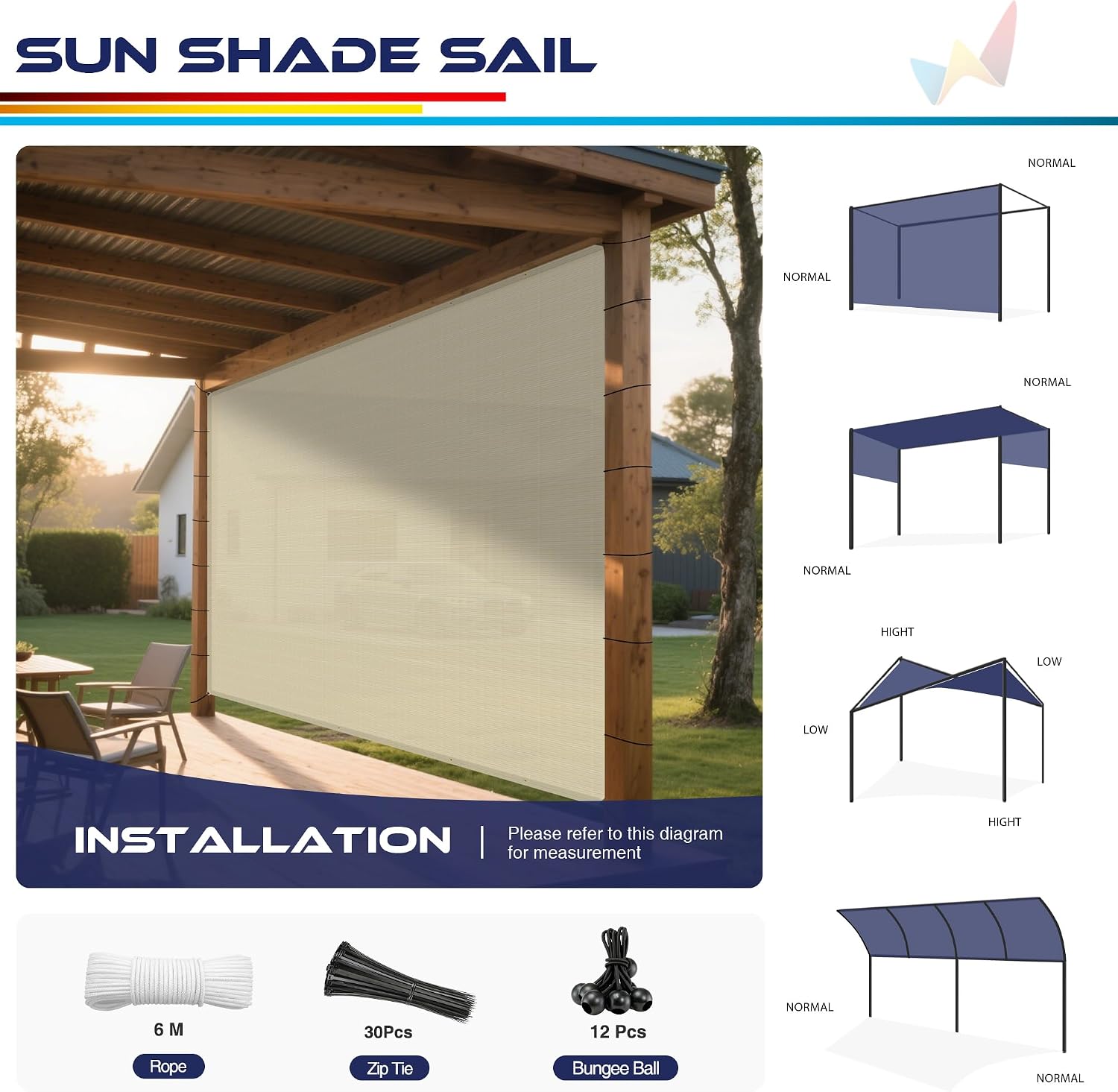 Windscreen4less 12' x 16' Sun Shade Sail Straight Edge Sun Shade Canopy Cover Outdoor with Grommets D-Ring UV Block for Pergola Backyard Patio (Beige)