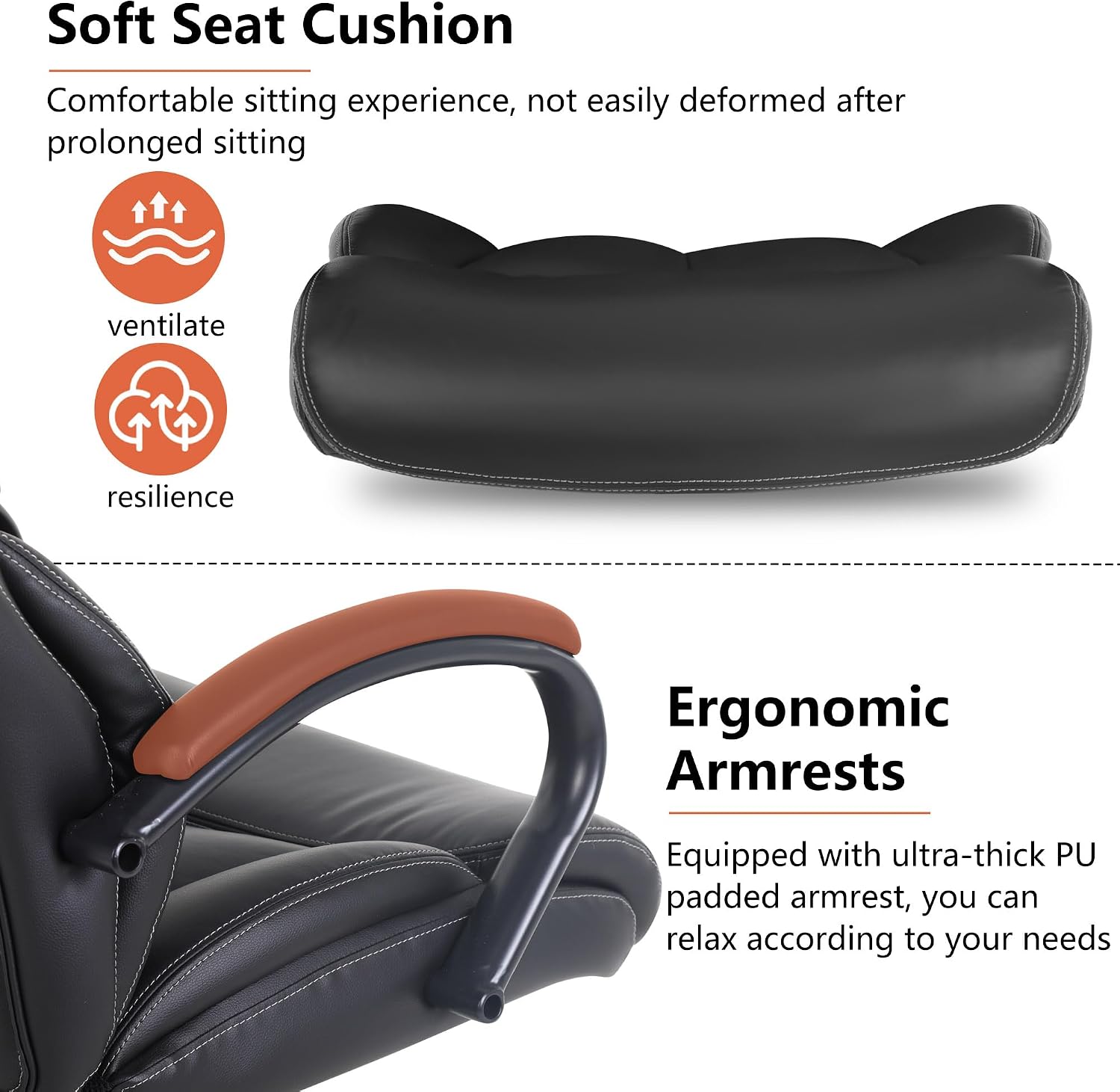 PayLessHere Big and Tall Office Chair Desk Chair 500lbs Wide Seat Ergonomic Chair with Arms and Lumbar Support Pu Leather High Back Executive Task Ergonomic Computer Chair for Back Pain, Black