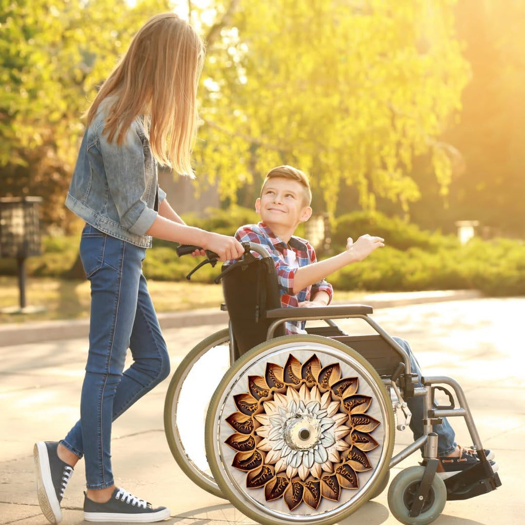 Designer Cover for Wheelchair Wheels, Waterproof, Enhances Aesthetics, Easy Install/Remove, Lightweight, (Woodland Blossom)