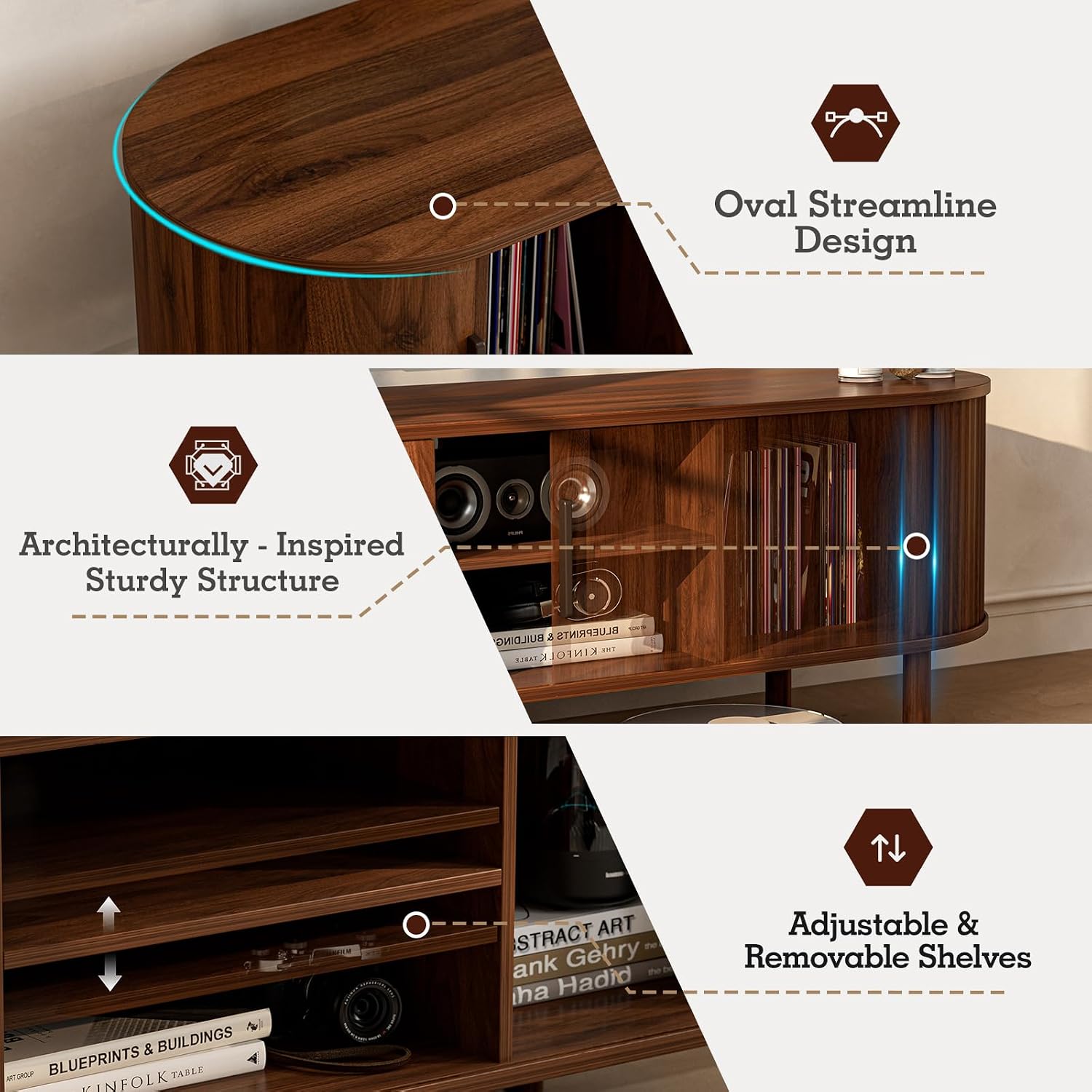 ZttRiee TV Stand for TVs up to 60 Inch, Entertainment Center with Sliding Doors and Adjustable Shelf, Modern TV Console with Storage for Living Room, Bedroom, Walnut