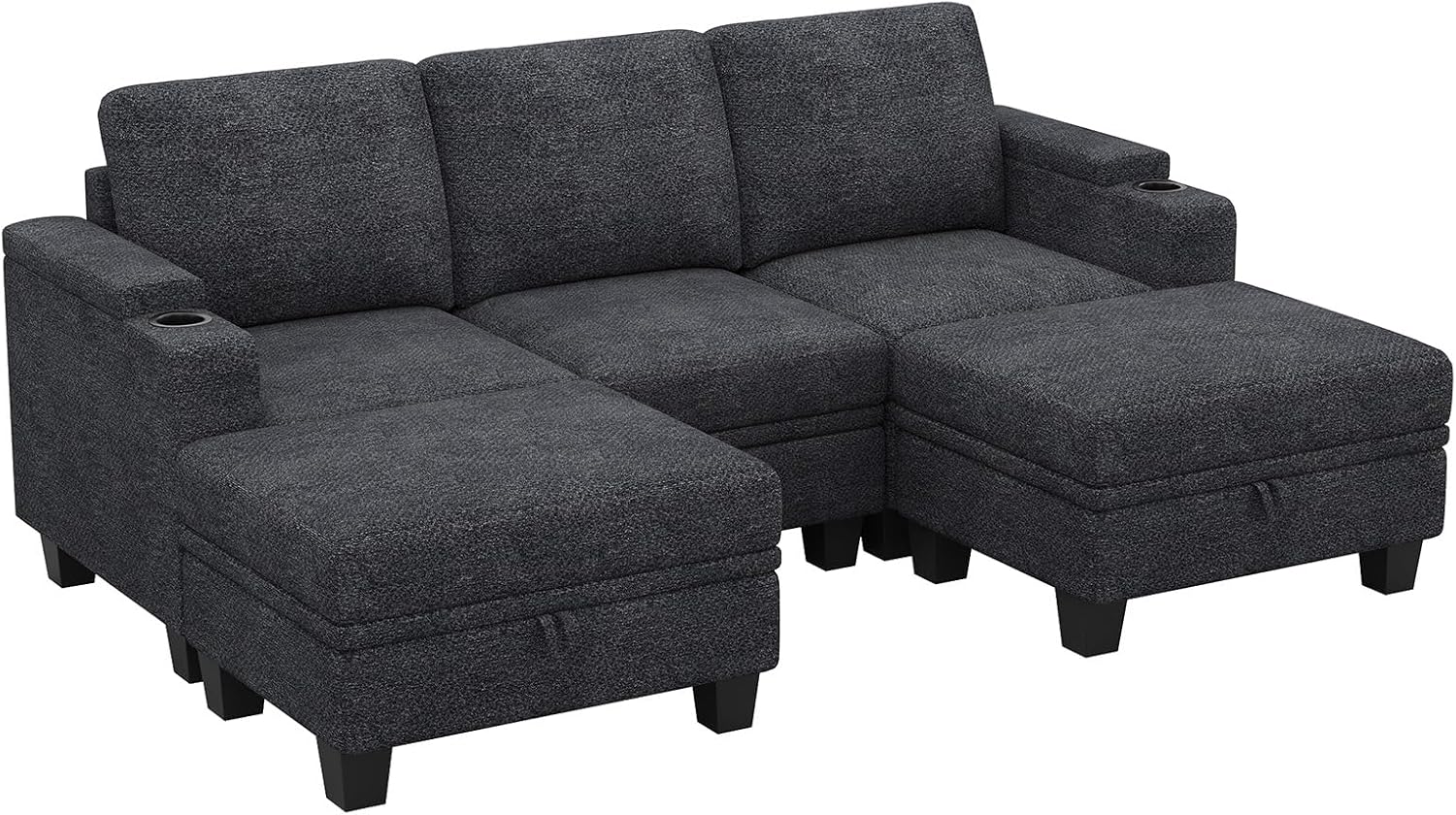 Belffin Small Corner Modular Sectional Couches for Living Room U Shaped Couch with Cup Holder Dark Grey Couch