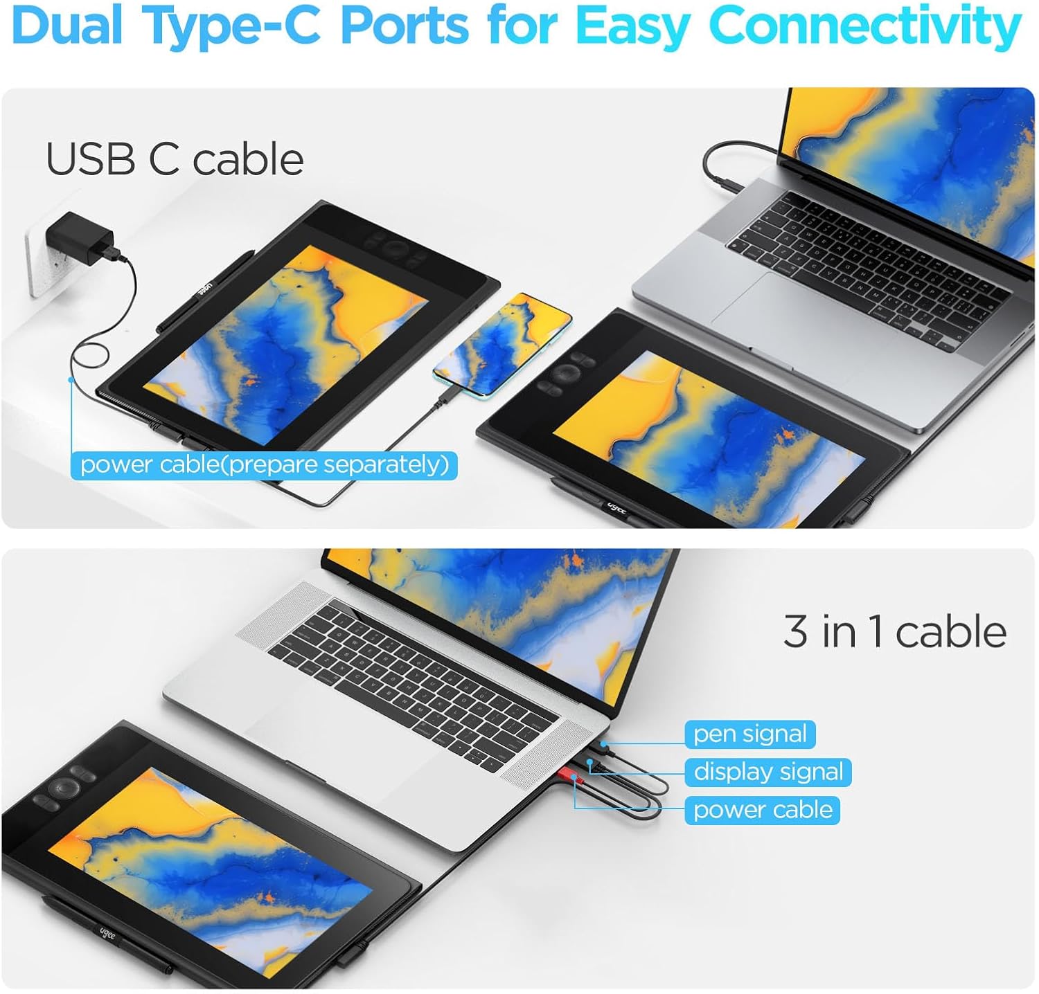 UGEE UE12 11.6 inch Drawing Tablet with Screen, Graphic Tablet with Full-Laminated Screen, 124% sRGB Color Gamut, Battery-Free Stylus & 8 Shortcut Keys, Drawing Pad Compatible with Windows/Mac/Android