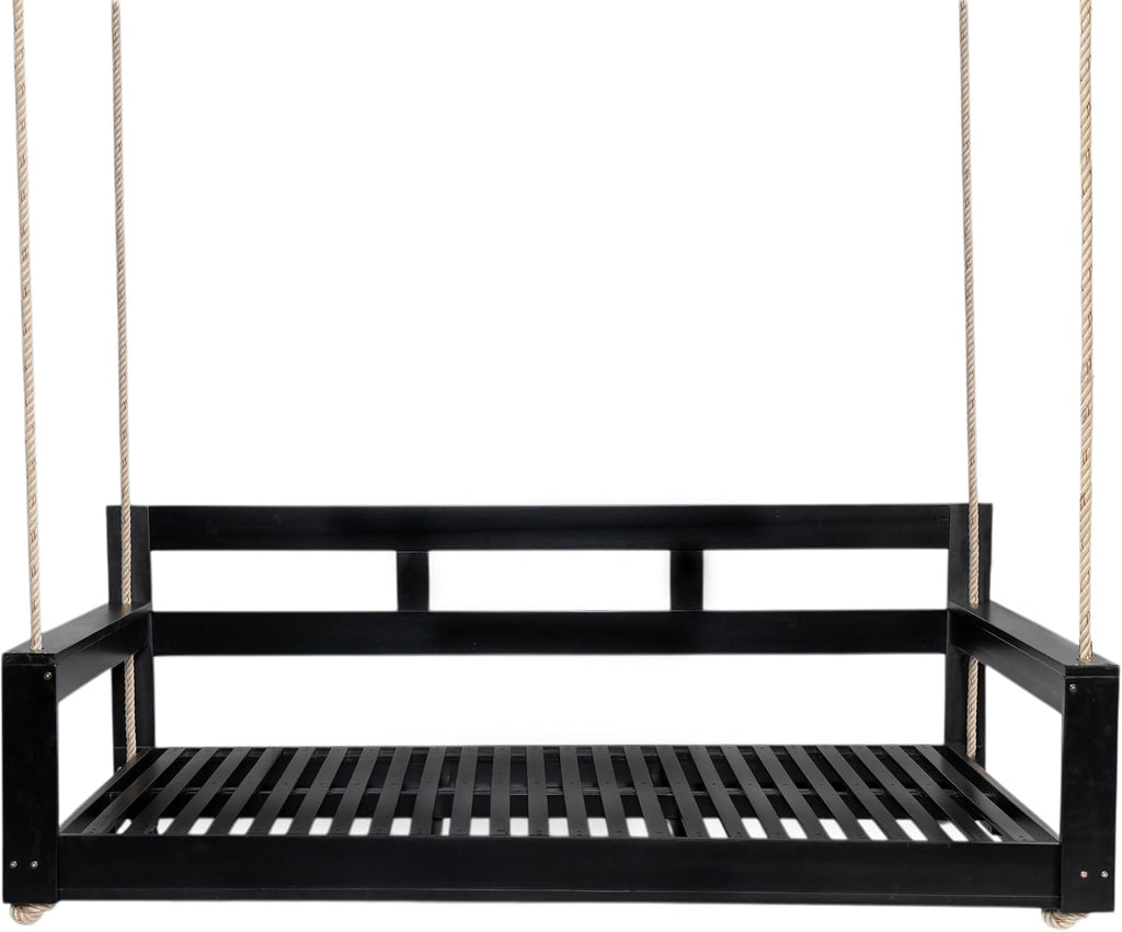 Harper & Bright Designs Patio Wooden Twin Size Porch Swing Daybed Frame, Garden Swing Bench Chair with 4 Hanging Ropes for Backyard,Outdoor,Black