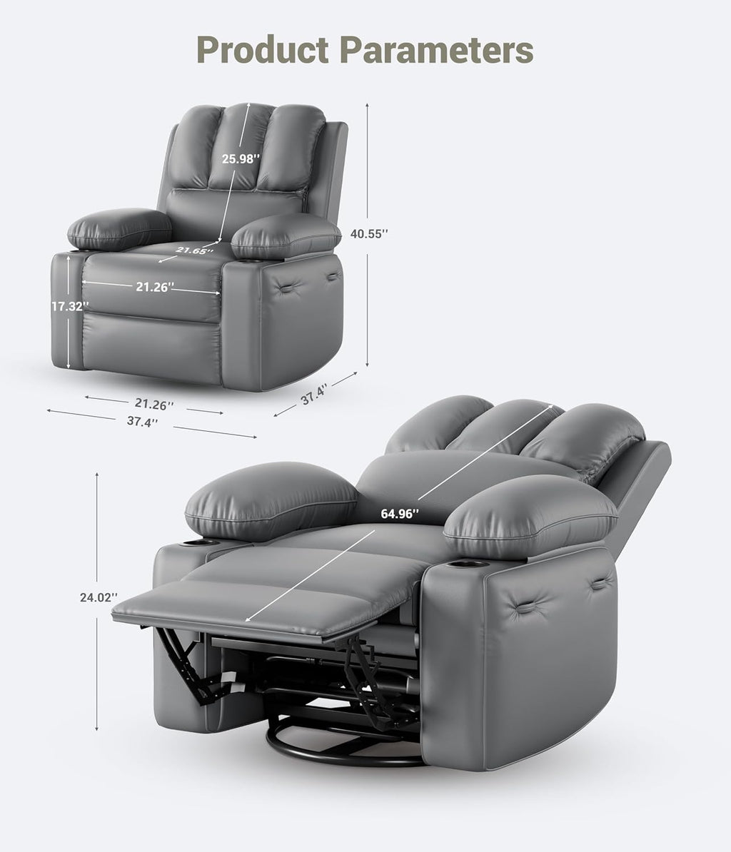 Electric Recliner Chair for Living Room, 360° Swivel Electric Massage Recliner Chair, with Massage & Heat, USB Port, Cup Holders, Side Pocket, Ergonomic Lounge, Adults, Nursery or Bedroom