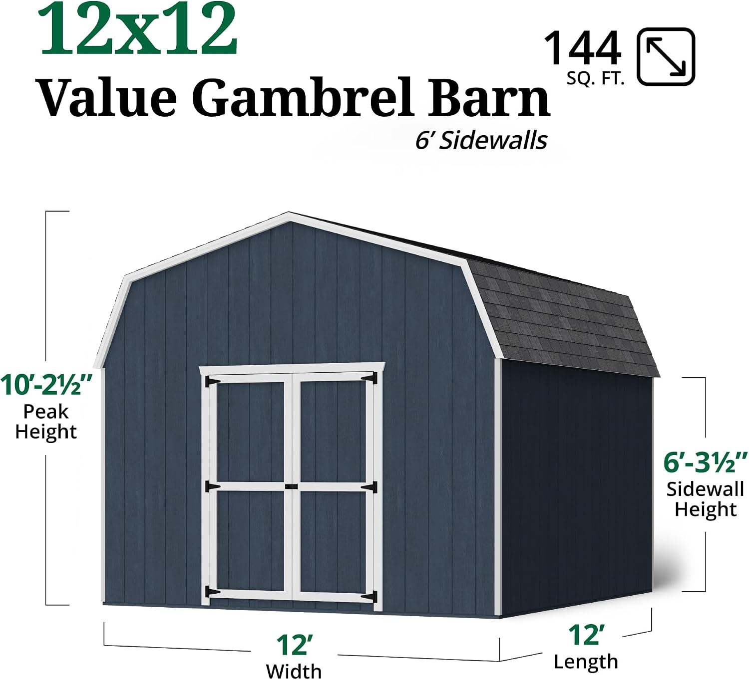 Little Cottage Co. 12x12 Value Gambrel Barn with 6 ft. Sidewalls with Floor, Outdoor Wood Storage Shed Do-It-Yourself Precut Kit