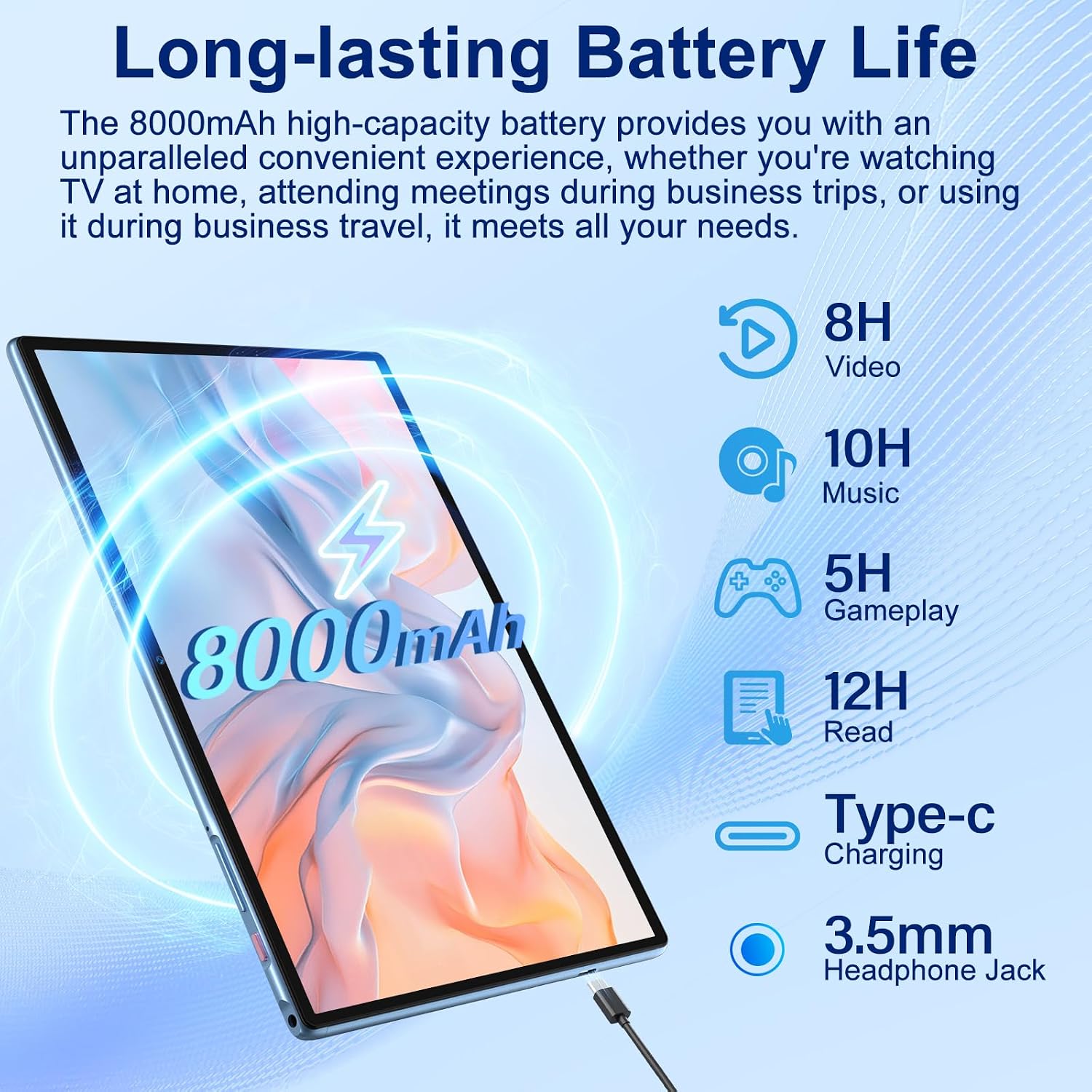 Android 15 Tablet 30GB RAM 128GB ROM 2TB Expand, 10.1 Inch Tablets with Keyboard Mouse, Octa-Core, 8000mAh, HD IPS Display, 5G WiFi BT 5.0 GPS, Widevine L1, Gemini AI, Dual Camera - Blue