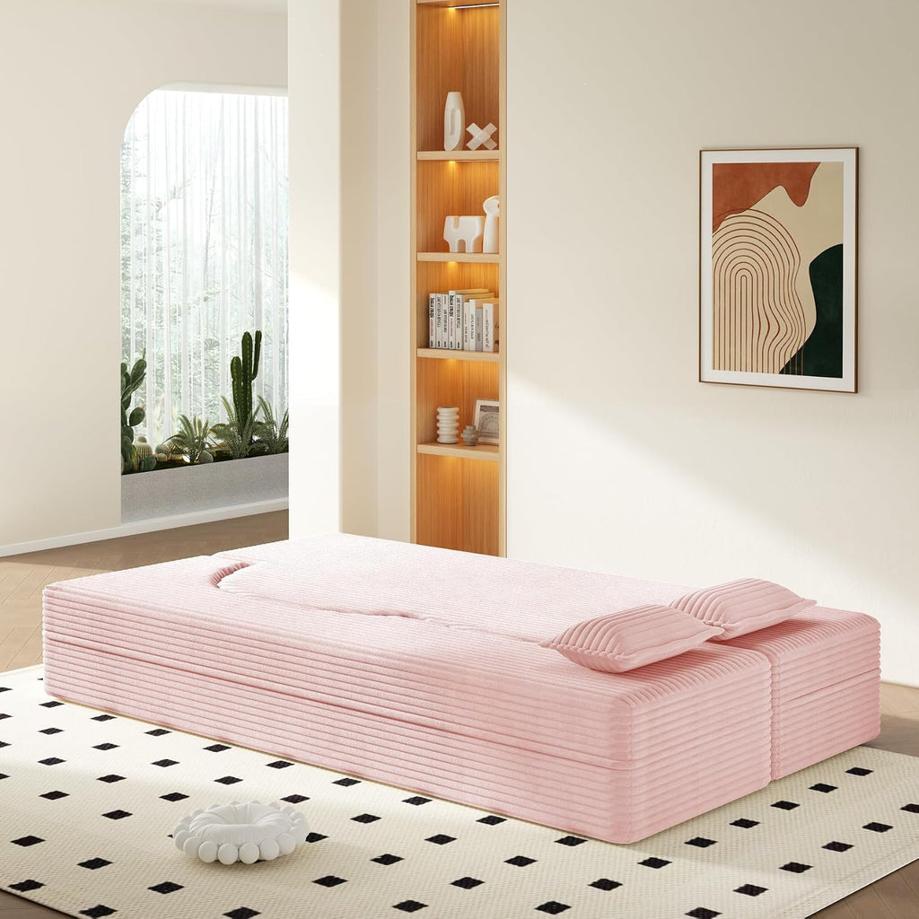 CAPCAEK 2 in 1 Convertible Folding Sofa Bed Twin Size, Modern Corduroy Fabric Boneless Couch Bed with Pillow, Futon Loveseat Sleeper Sofa for Living Room, Office, Guest Use, Apartment