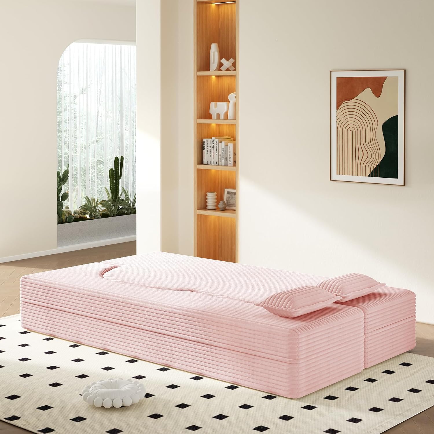 CAPCAEK 2 in 1 Convertible Folding Sofa Bed Twin Size, Modern Corduroy Fabric Boneless Couch Bed with Pillow, Futon Loveseat Sleeper Sofa for Living Room, Office, Guest Use, Apartment