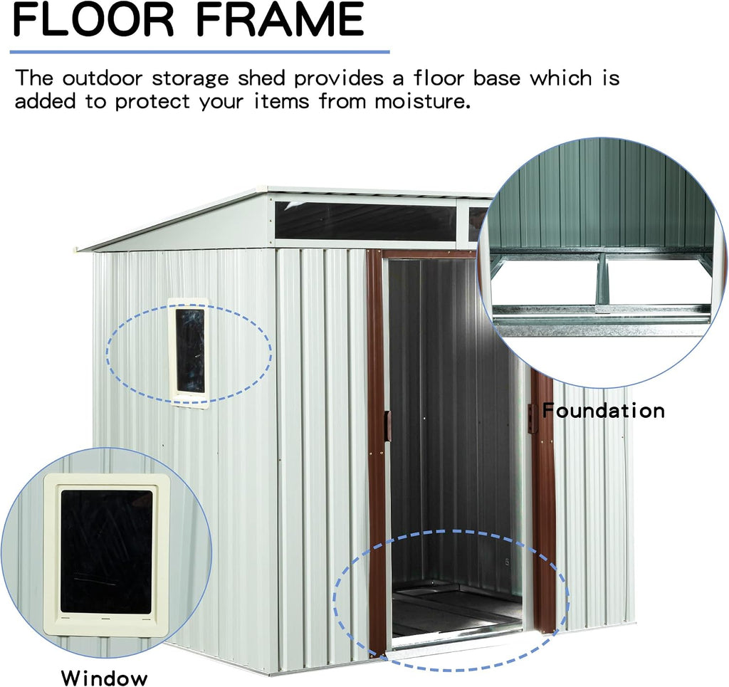 KEIKI 6x5 FT Outdoor Metal Storage Shed with Sloped Roof,Window,Transparent Plate and Lockable Sliding Door for Garden Yard