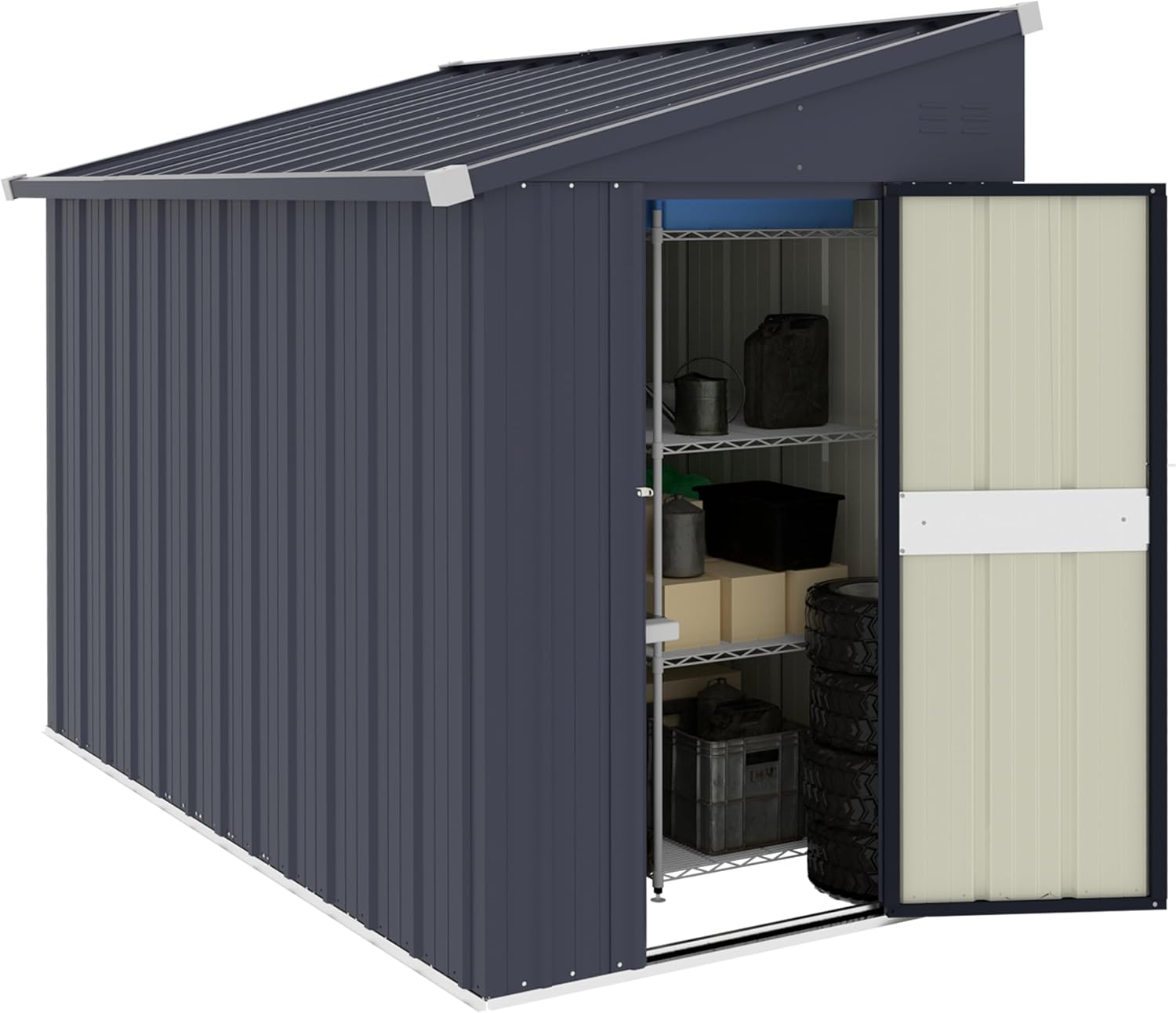 Yardenaler 4x8 FT Outdoor Lean-to Metal Storage Shed, Garden Tool Shed Kit with Door & Lock, Waterproof Patio Utility Tool Shed for Garden and Backyard, Gray