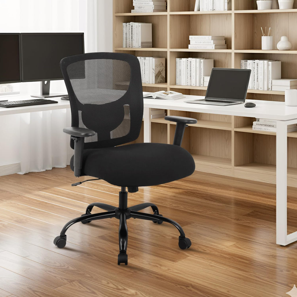 BestOffice Big and Tall 500 lb Mesh Office Chair Ergonomic High Back Desk Chair with Lumbar Support and Extra-Wide Seat for Home Office, Black