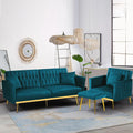 2 Pieces Velvet Sofa Set with Adjustable Armrest and Backrest, 70' Convertible Futon Sofa Bed & Mordern Accent Chair with Ottoman for Living Room, Bedroom, Teal