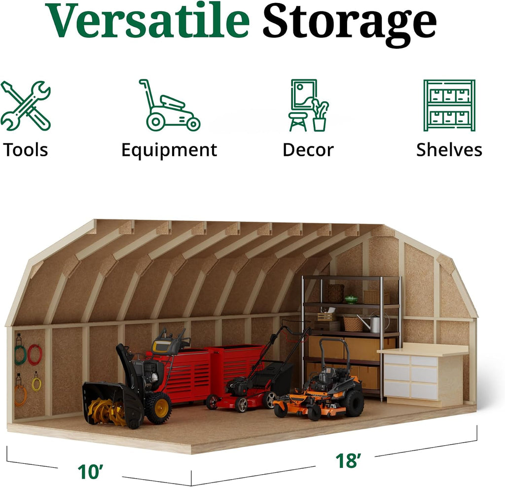 Little Cottage Co. 10x18 Value Gambrel Barn with 4 ft. Sidewalls with Floor, Outdoor Wood Storage Shed Do-It-Yourself Precut Kit