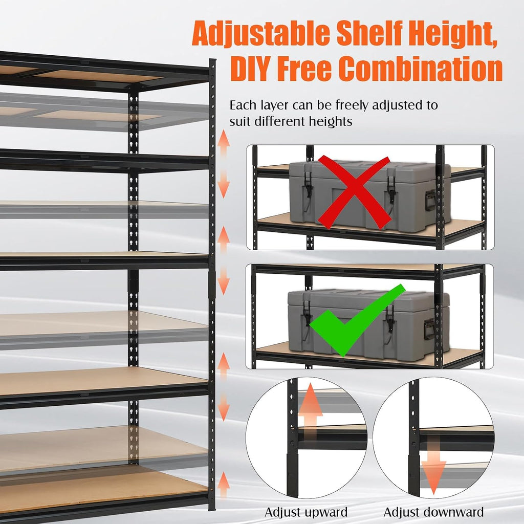 Garvee 5-Tier Garage Shelving Units,48 x 24 x 72 Inch Metal Heavy Duty Adjustable Storage Shelves,Loads 3000 LBS,Garage Storage Shelving, Metal Storage Utility Racks Shelf Unit
