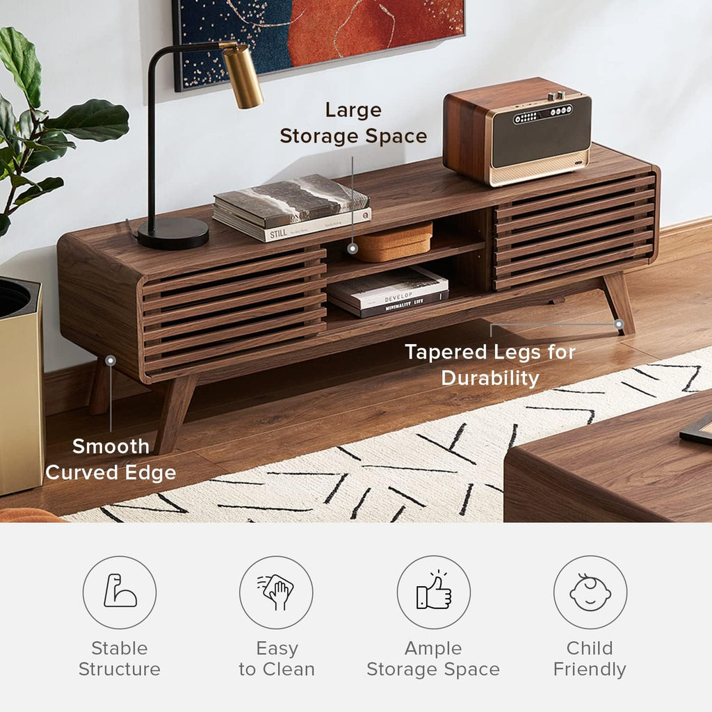mopio Ensley TV Stand, Mid Century Modern for 55/60/65 inch TV, Farmhouse TV Stand, Entertainment Center with Storage, TV and Media Console for Living Room (Walnut, 59 inch Low)