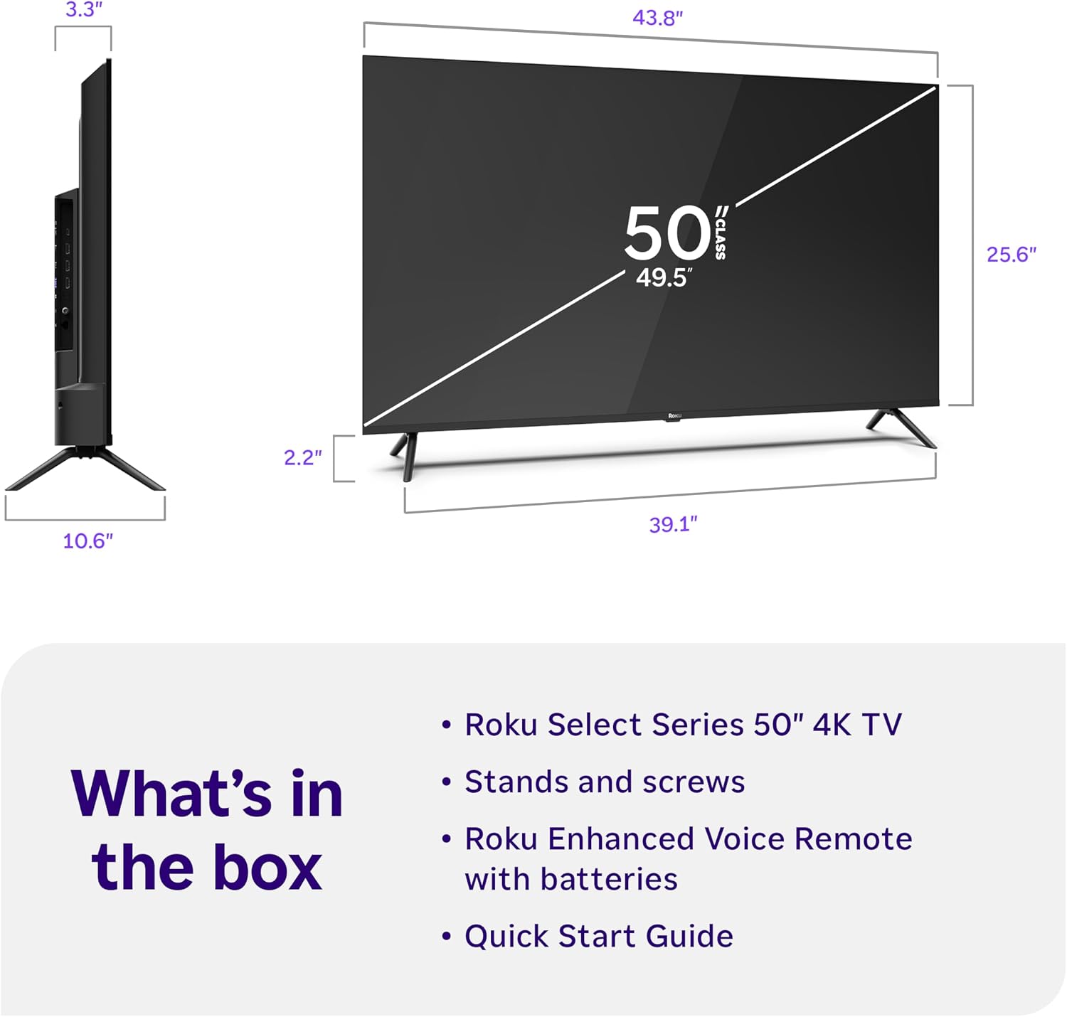 Roku Smart TV – 50-Inch Select Series, 4K HDR TV – Roku TV with Roku Remote – Flat Screen LED Television with Wi-Fi for Streaming Live Local News, Sports, Family Entertainment
