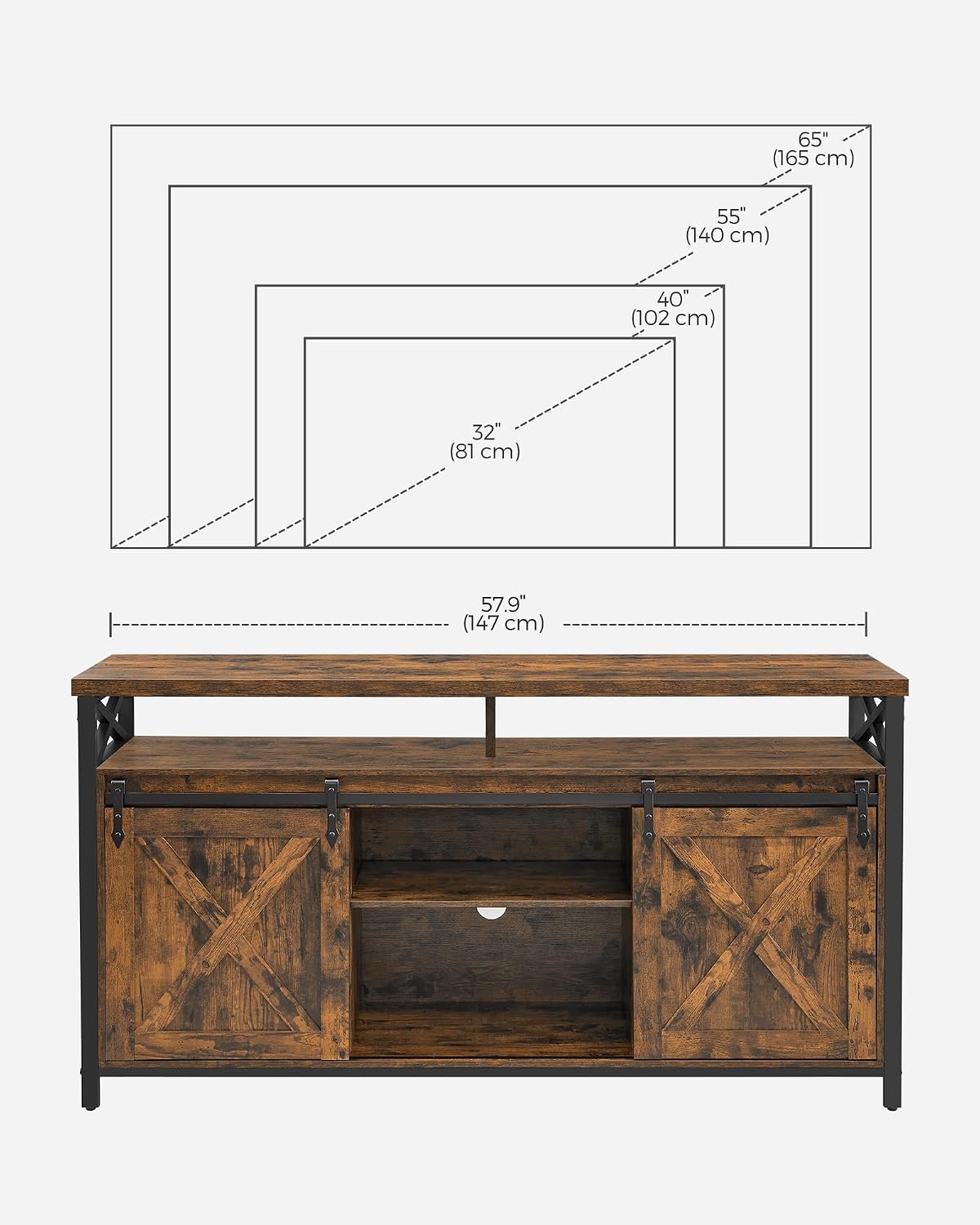 VASAGLE TV Stand for 65 Inch TV, Entertainment Center, TV Table and Console, TV Cabinet with Adjustable Shelves, Industrial Design, Rustic Brown and Black ULTV071B01