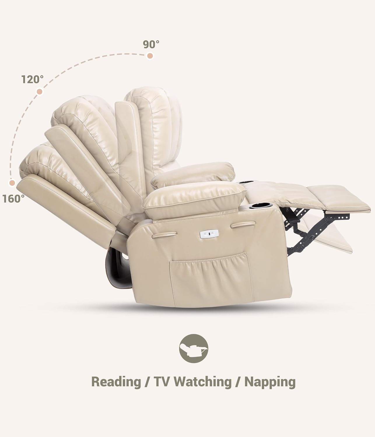 Electric Recliner Chair for Living Room, 360° Swivel Electric Massage Recliner Chair, with Massage & Heat, USB Port, Cup Holders, Side Pocket, Ergonomic Lounge, Adults, Nursery or Bedroom