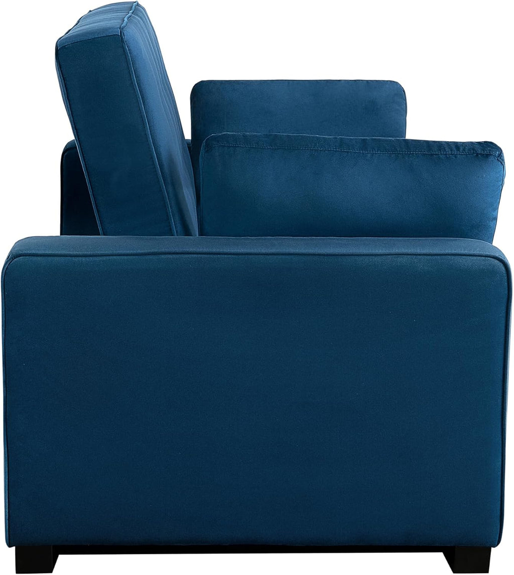 Serta Ainsley 72.6' Convertible Sleeper Sofa, Queen Size, Dreamcoil Comfort, Soft Velvet Fabric, Navy