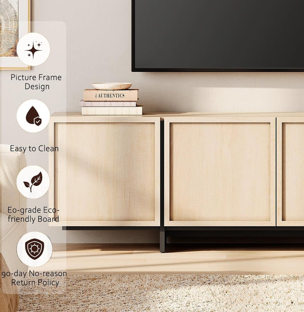 WAMPAT Modern TV Stand for 32-75 inch TVs, Wood Entertainment Center with Storage Cabinets, Media TV Console Table for Living Room, Oak Light Oak