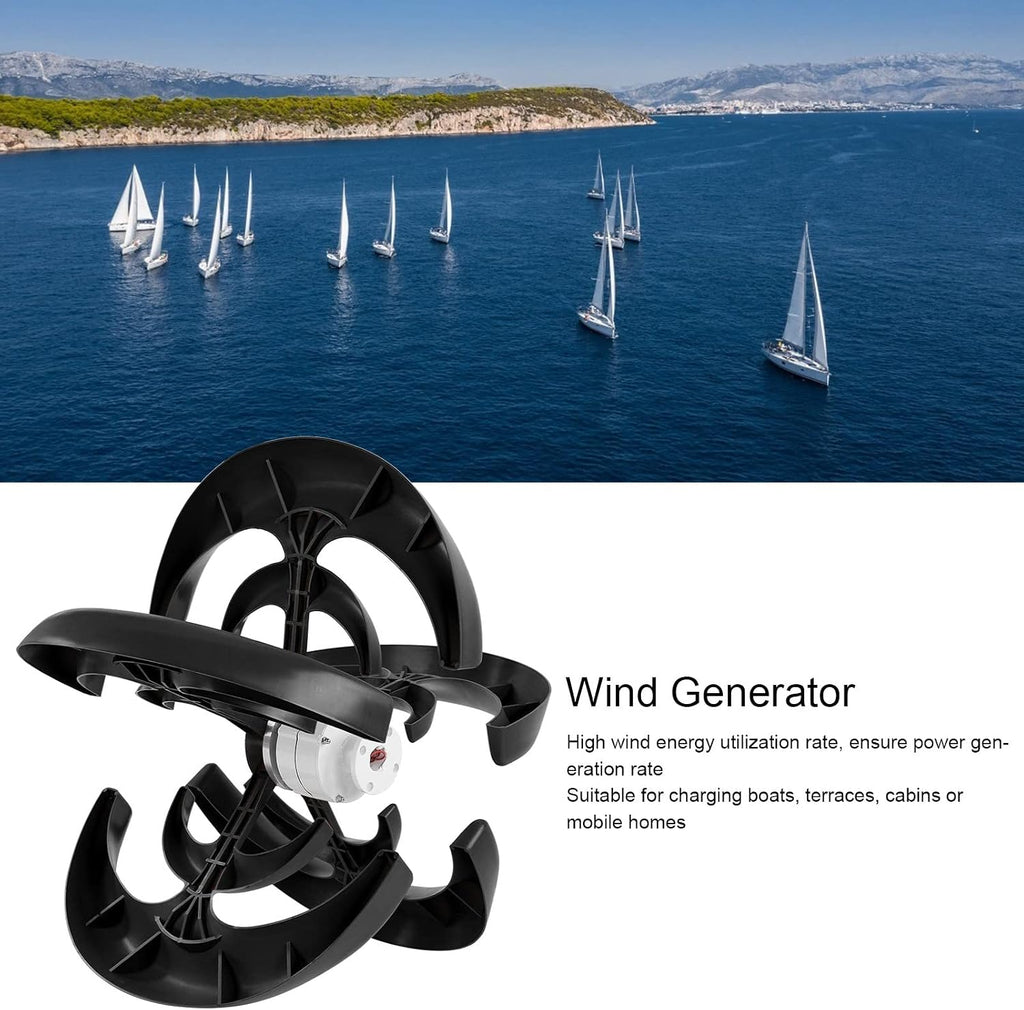1200W Wind Turbine Generator, 12V Wind Vertical Axis Generator Kit with Controller, 5 Leavies for Boats, Terraces, Cabins(1)
