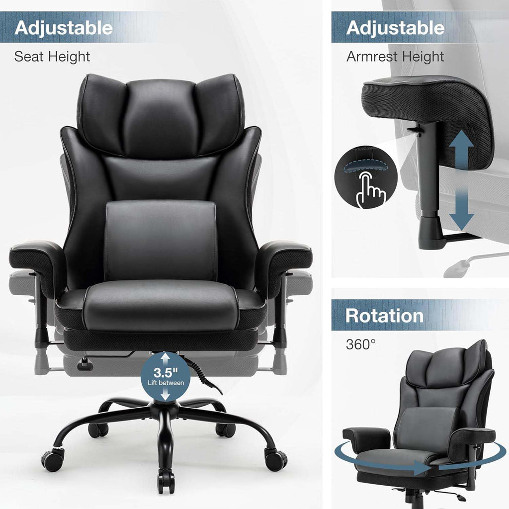 Ergonomic Computer Gaming Chair with Adjustable Armrest, Comfy High Back Office Chairs with Lumbar Support, Height-Adjustable Rocking Massage Chairs for Office, Bedroom, Apartment (Black)