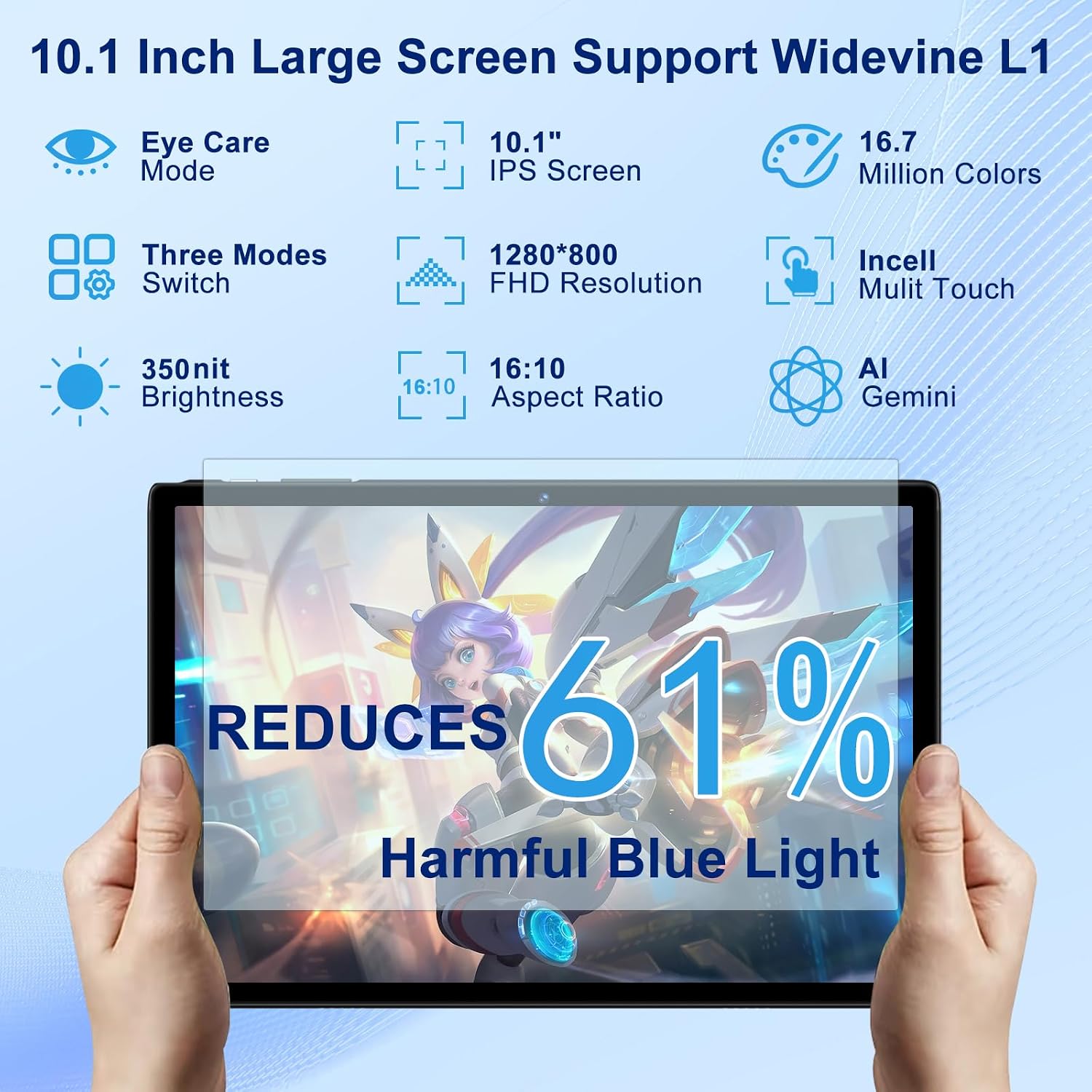Android 15 Tablet 30GB RAM 128GB ROM 2TB Expand, 10.1 Inch Tablets with Keyboard Mouse, Octa-Core, 8000mAh, HD IPS Display, 5G WiFi BT 5.0 GPS, Widevine L1, Gemini AI, Dual Camera - Blue