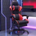 Office Video Game Chair with Lumbar Support, 400 Lbs Adult Chair with Footrest and Linked Armrests, Low-Noise Wear-Resistant Pulley, Stable Load-Bearing, Black and Red(Red)