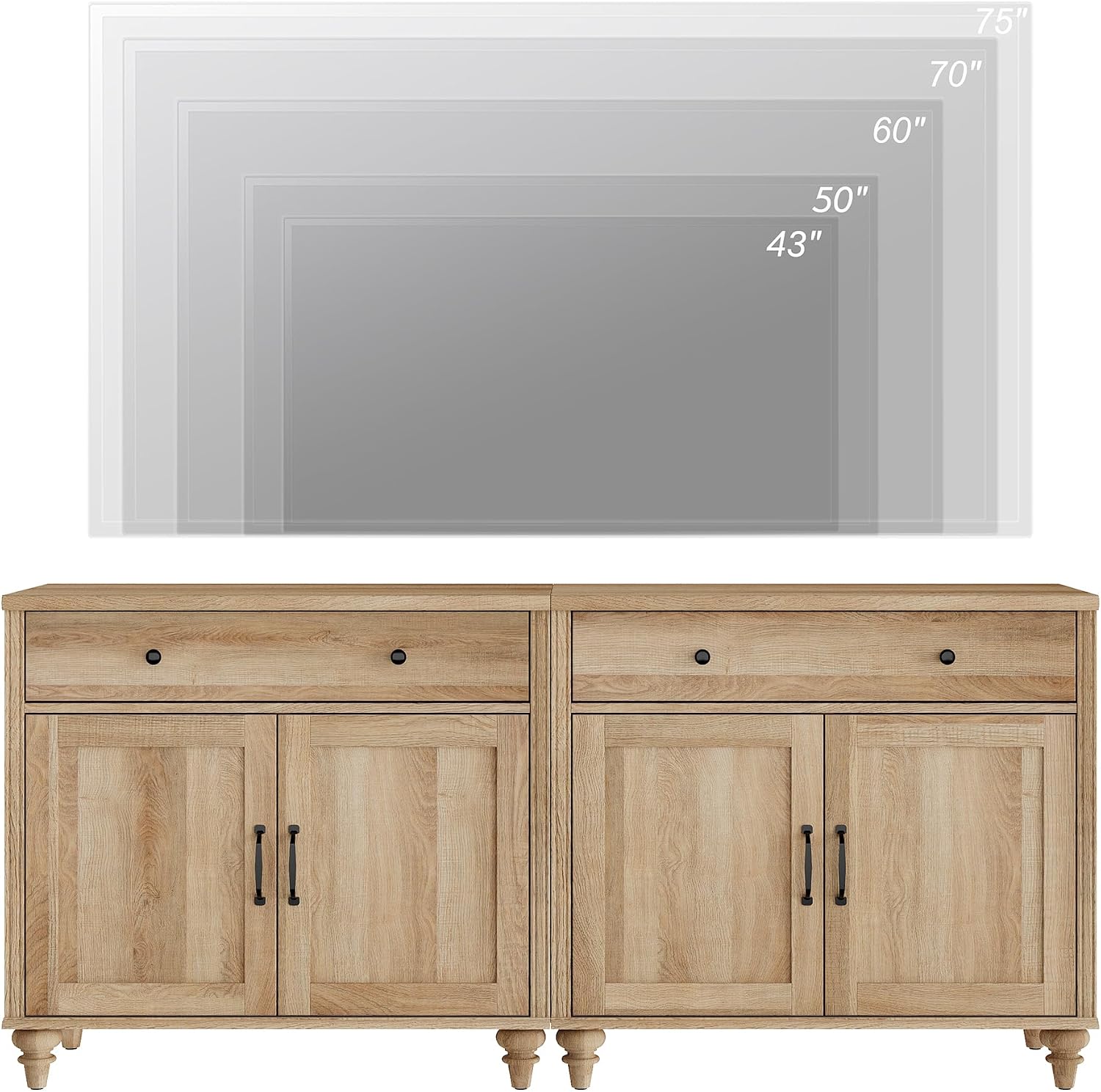 WAMPAT Farmhouse TV Stand for 75 inch TV with 4 Doors and 2 Drawers, Wood Universal TV Stand with Storage Cabinets, Oak Entertainment Center TV Console Table for Living Room, Bedroom