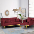2 Pieces Velvet Sofa Set with Adjustable Armrest and Backrest, 70' Convertible Futon Sofa Bed & Mordern Accent Chair with Ottoman for Living Room, Bedroom, Red