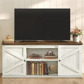 VASAGLE Farmhouse TV Stand for TVs up to 65 Inches, Entertainment Center with Storage Cabinets and Sliding Barn Doors, Media Console Table for Living Room, Rustic White and Honey Brown ULTV535W01