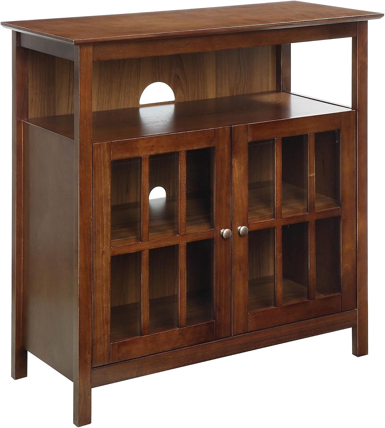Convenience Concepts Big Sur Highboy TV Stand 36' - Modern Entertainment Center For TVs up to 40', Storage Cabinet for Dining, Living Room, & Entryway, Console Hall Table with Shelves, Dark Walnut