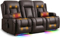 TUNYI Power Loveseat Recliner Sofa with Massage & Heat Home Theater Seating with Console RV Recliner Loveseat Sofa with USB/Storage/Side Pocket/LED Light/Speaker (Brown, 3 Seat)