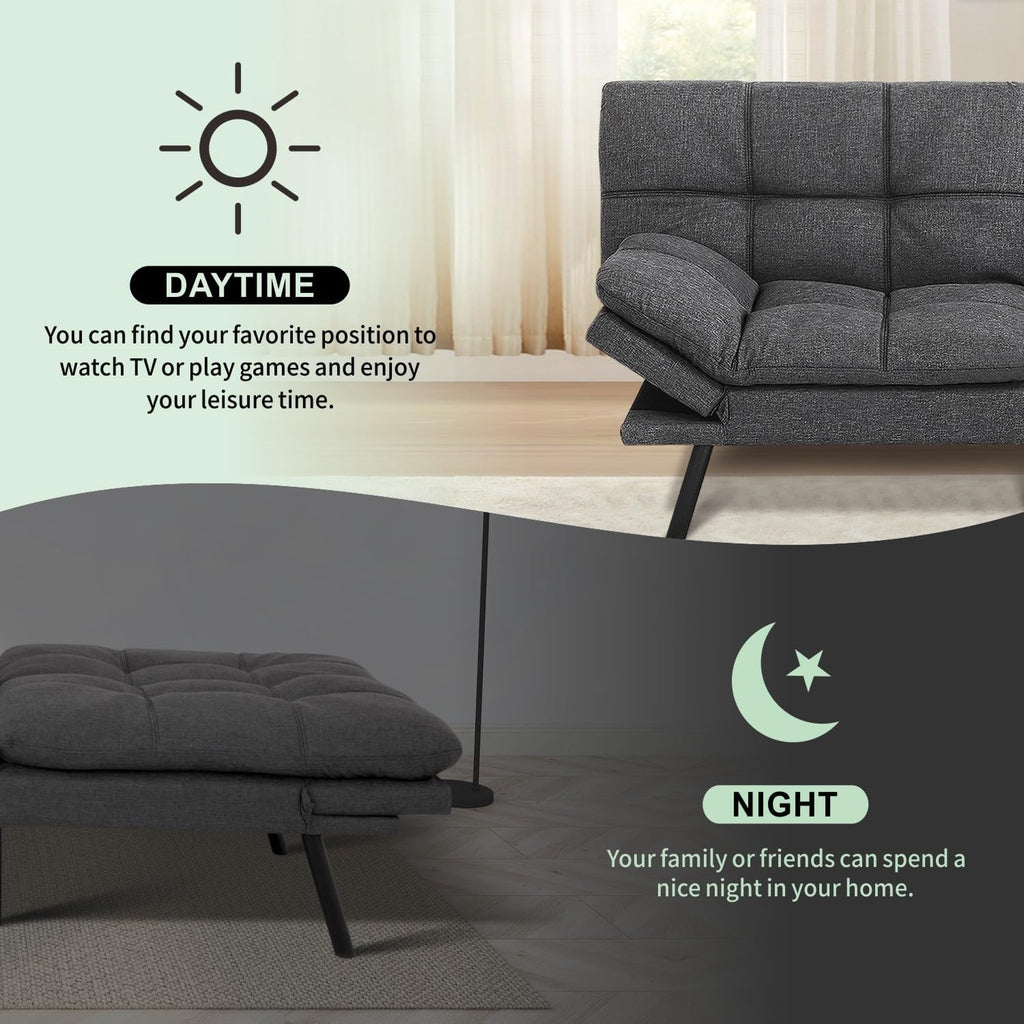 MUUEGM 71' Convertible Futon Sofa Bed, Upholstered Small Futon Couches with Adjustable Backrest, Loveseat Sleeper Bed for Compact Living Room Studio Office (Pure Grey)