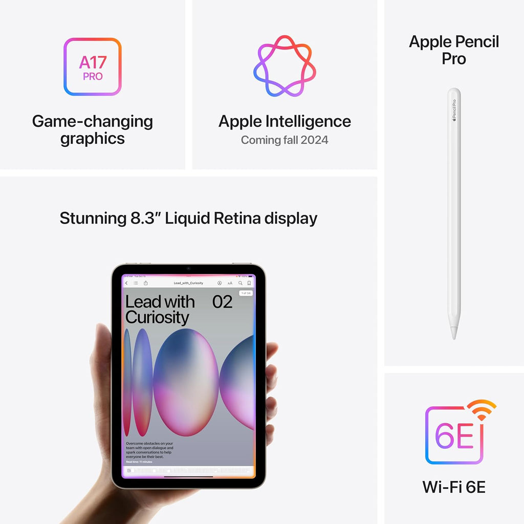 Apple iPad mini (A17 Pro): Apple Intelligence, 8.3-inch Liquid Retina Display, 256GB, Wi-Fi 6E, 12MP Front/12MP Back Camera, Touch ID, All-Day Battery Life — Space Gray