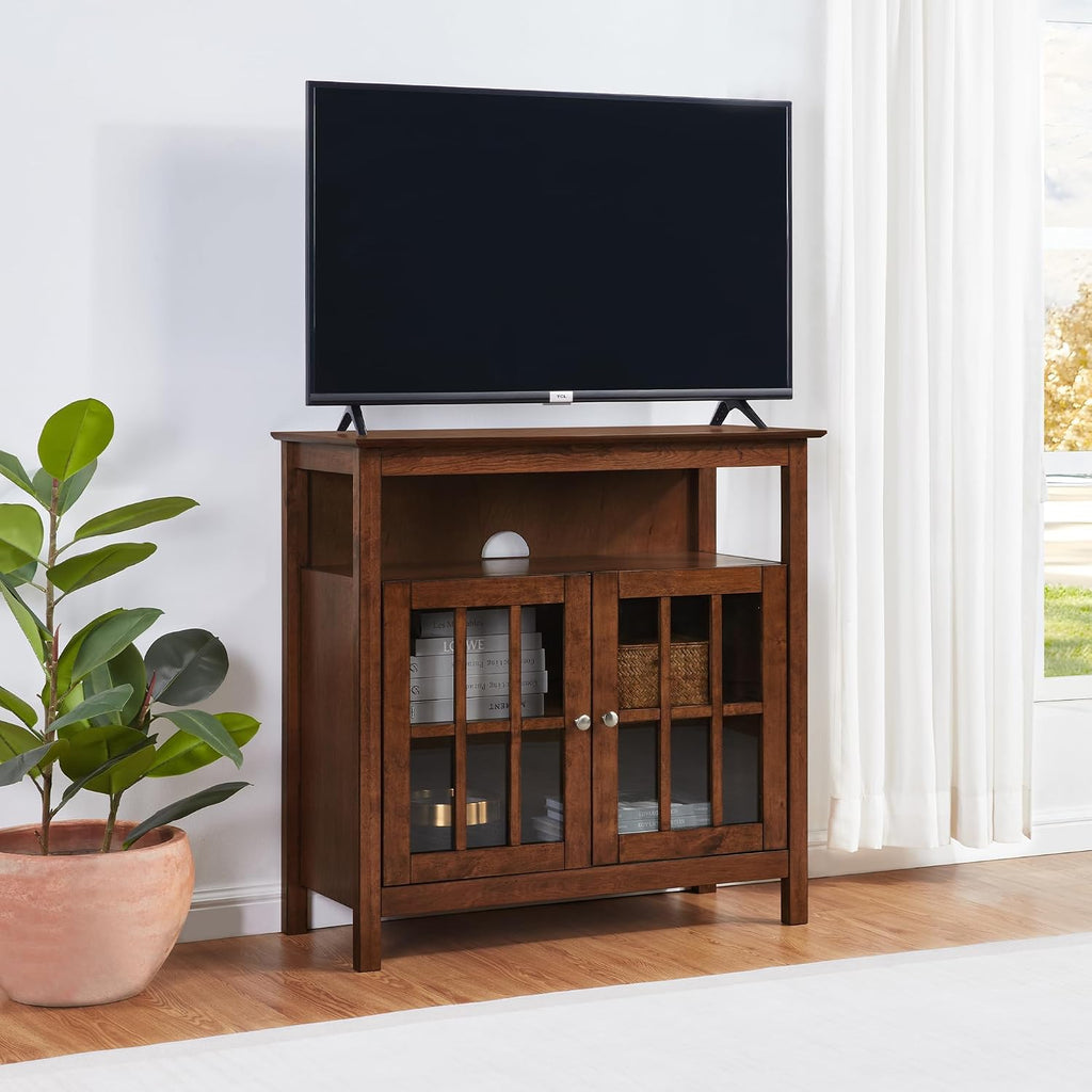 Convenience Concepts Big Sur Highboy TV Stand 36' - Modern Entertainment Center For TVs up to 40', Storage Cabinet for Dining, Living Room, & Entryway, Console Hall Table with Shelves, Dark Walnut