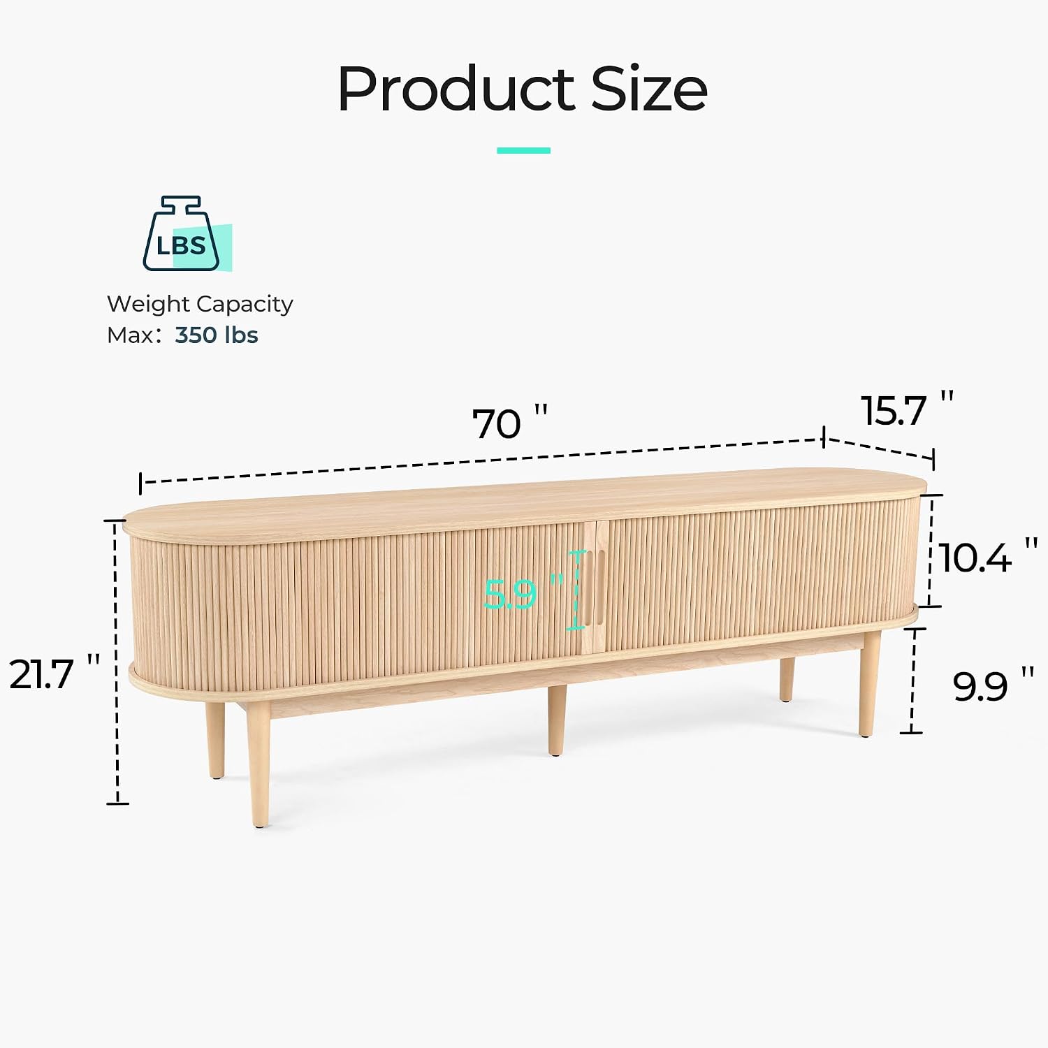 LINSY HOME 70' Fluted TV Stand for TVs up to 80 Inch, Mid Century Modern Entertainment Center with Storage Cabinet and Sliding Doors, Farmhouse Wood Media TV Console for Living Room, Bedroom, Oak