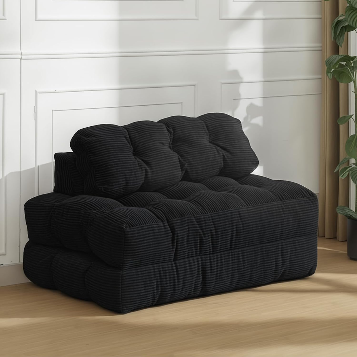 Folding Sofa Bed, 3-in-1 Convertible Sleeper Chair with Pillow, Double Futon Couch Bed with Back Support, Portable Fold Out Chair Bed Comfy Floor Sofa Lounge for Living Room Bedroom, Black