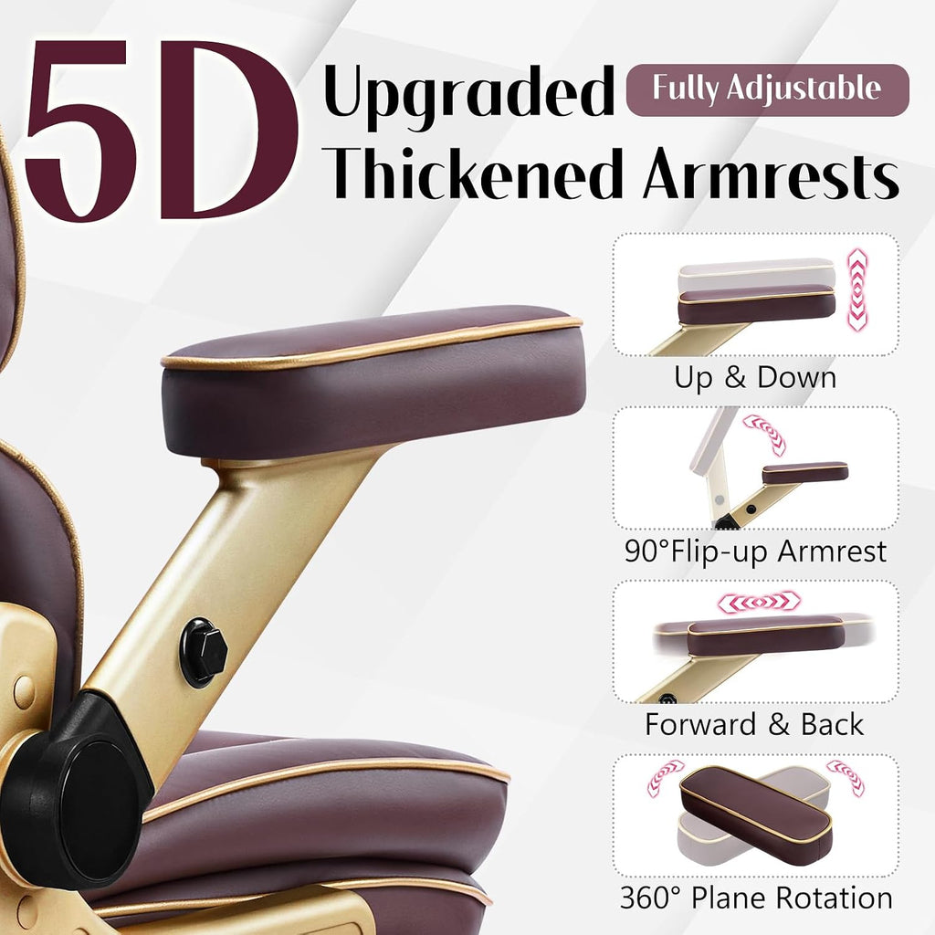 Heavy Duty Executive Leather Chair, Big and Tall Office Chair 500lbs with 5D Flip-up Armrests, Comfortable Seat, Adjustable Lumbar, High Back, Large Computer Desk Chair for Home Office, Brown