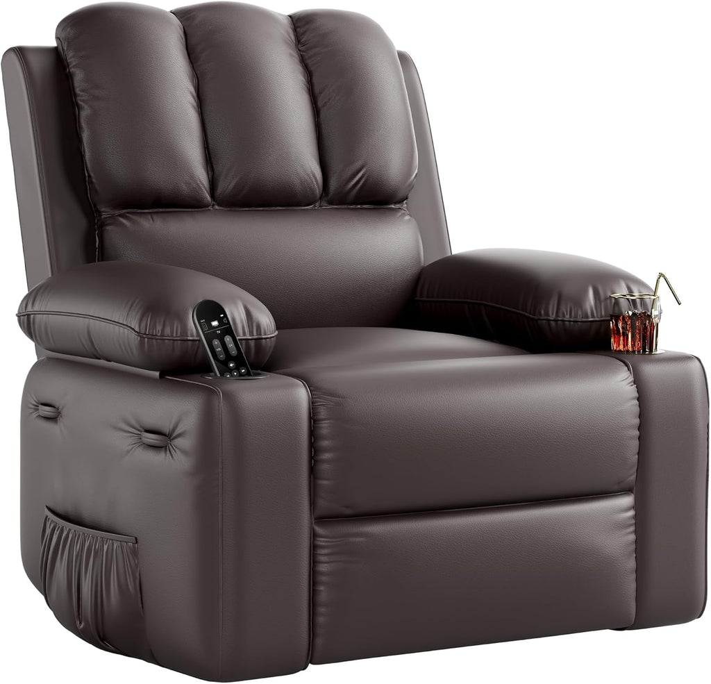 GarveeHome 22 in Rocker Swivel Recliner Chair, Lazy Recliner for Adults, with 1.5X Sponge Filling, Side Pocket, and Cup Holder, for Living Room, Bedroom, and Nursery, Coffee