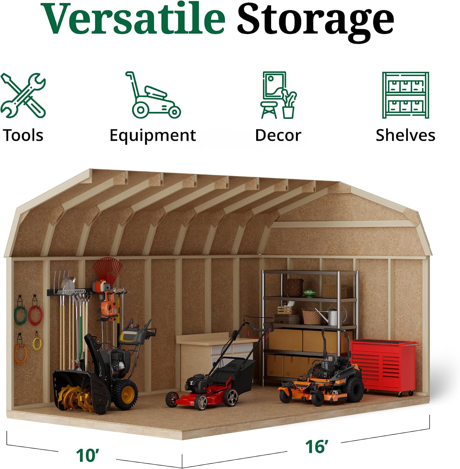 Little Cottage Co. 10x16 Value Gambrel Barn with 6 ft. Sidewalls with Floor, Outdoor Wood Storage Shed Do-It-Yourself Precut Kit
