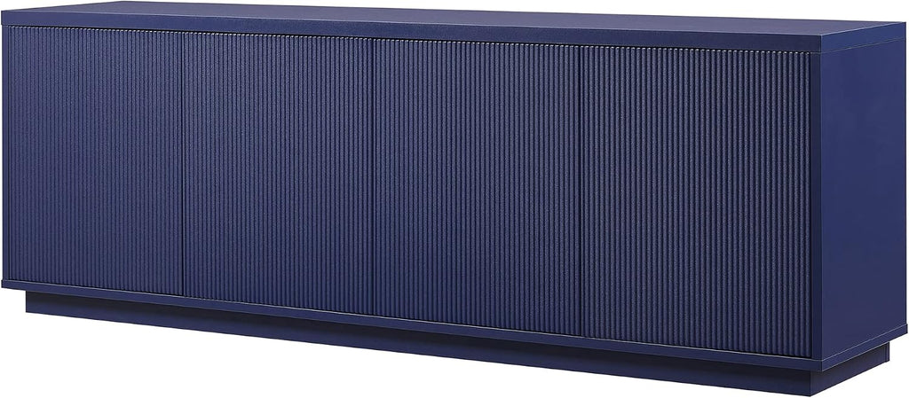 Henn&Hart Fluted TV Stand for TVs up to 75' with 2 Concealed Ribbed Storage Cabinets and Adjustable Shelves for Living Room, Family Room, or Office, Navy
