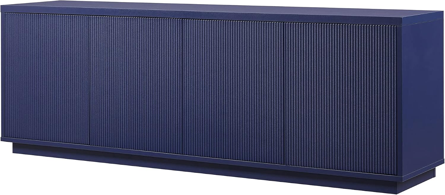 Henn&Hart Fluted TV Stand for TVs up to 75' with 2 Concealed Ribbed Storage Cabinets and Adjustable Shelves for Living Room, Family Room, or Office, Navy